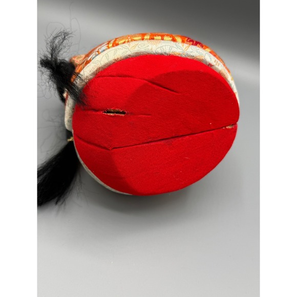 Vintage Japanese Kimekomi Doll Girl Orange Silk Brocade Kimono Folk Art Ornament - Picture 4 of 4